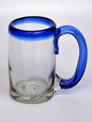 Cobalt Blue Rim Glassware / 'Cobalt Blue Rim' beer mugs (set of 6) / Imagine drinking a cold beer in one of these mugs right out of the freezer, the cobalt blue handle and rim makes them a standout in any home bar.